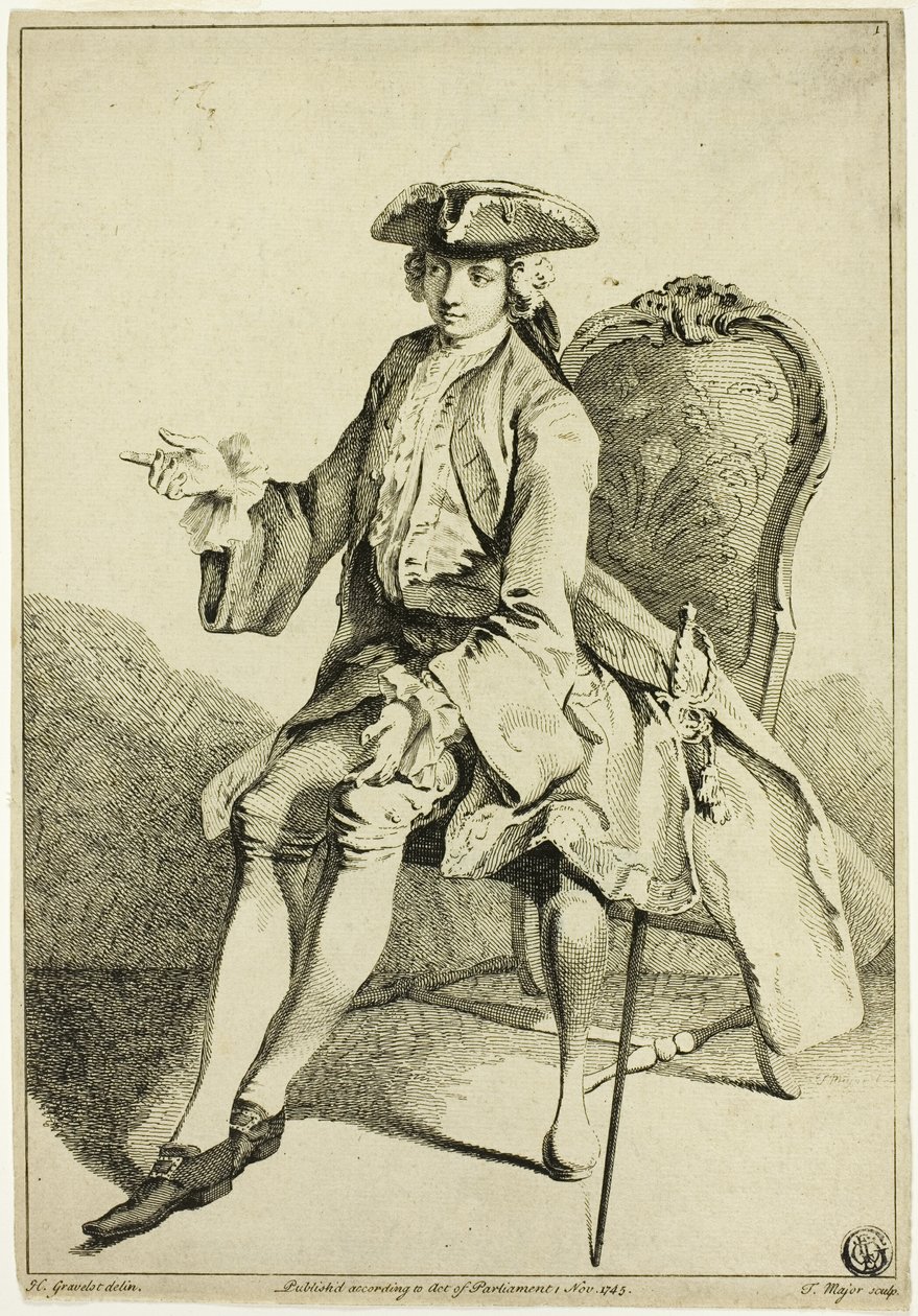 Jonge heer zittend door Hubert Francois Gravelot