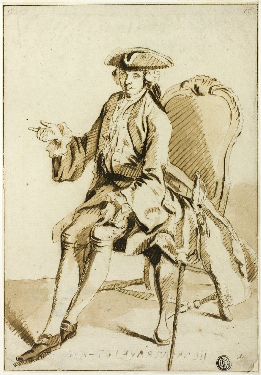 Jonge heer zittend door Hubert Francois Gravelot