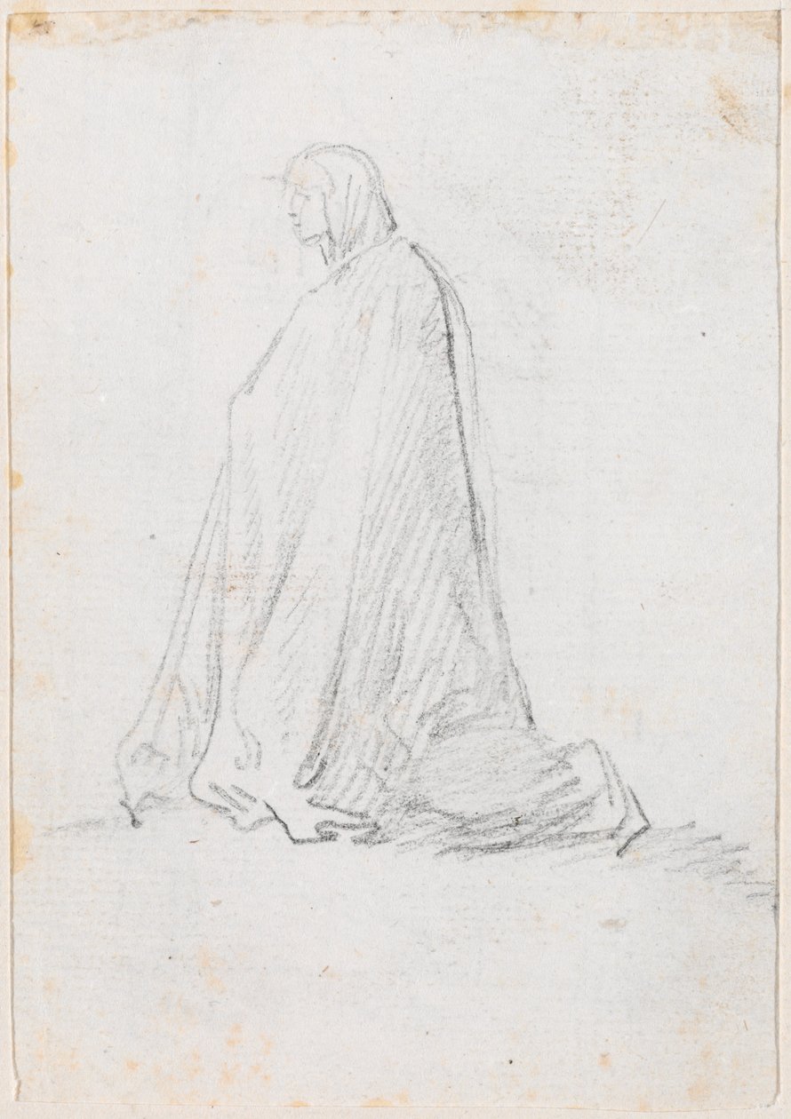 Knielende figuur in een gewaad met capuchon door Hubert Robert
