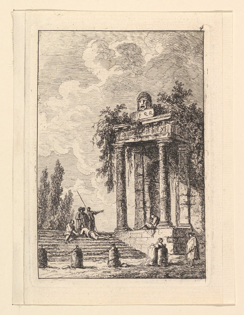 De trap met de vier grenspalen door Hubert Robert