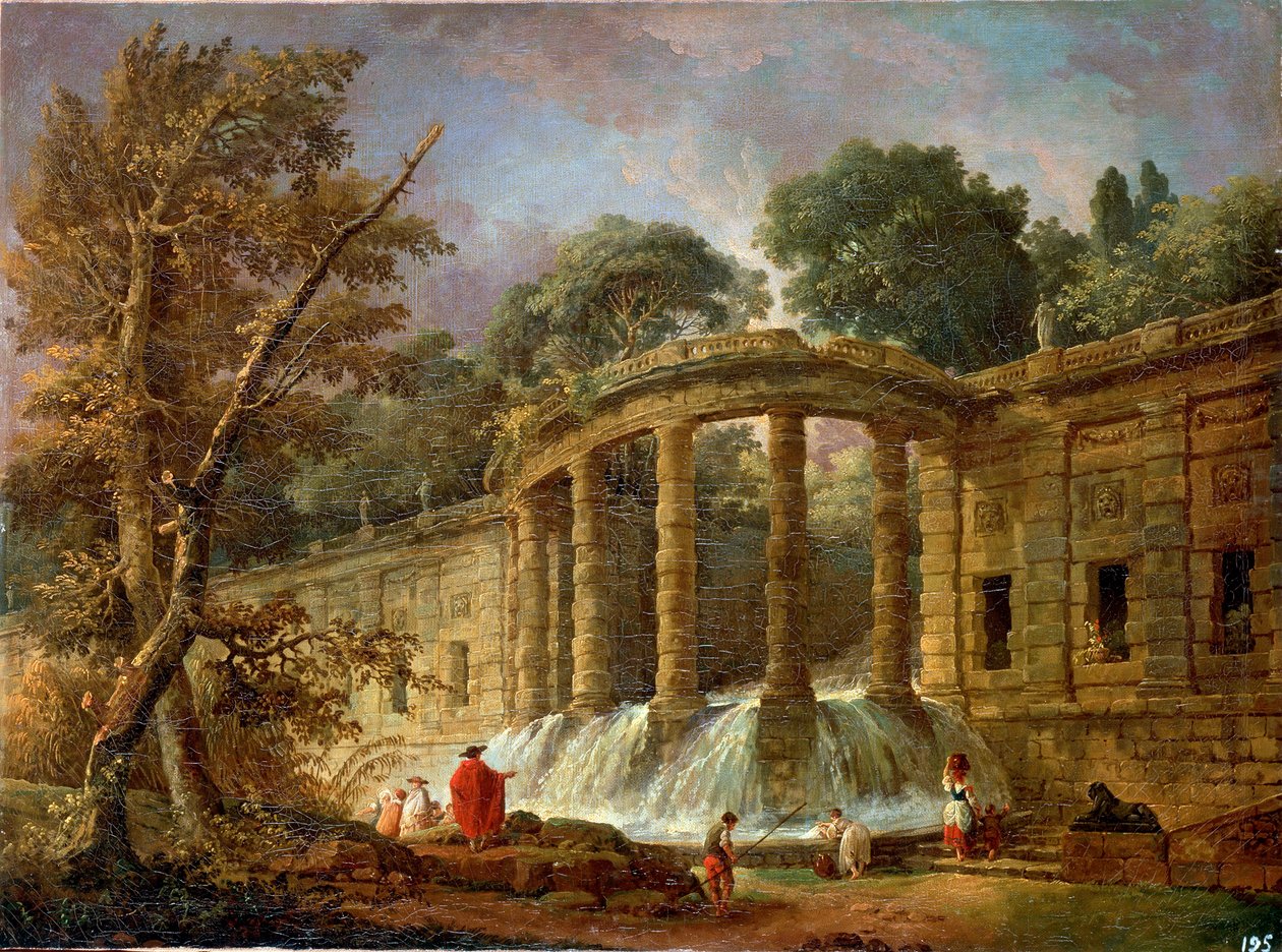 Paviljoen met de waterval, 1760 door Hubert Robert