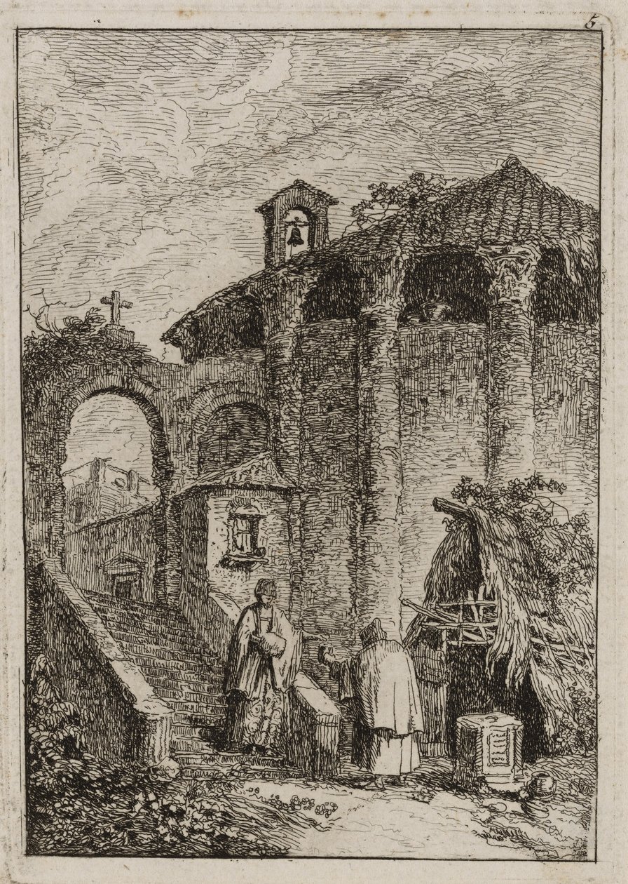 Plaat Vijf uit Avonden in Rome door Hubert Robert
