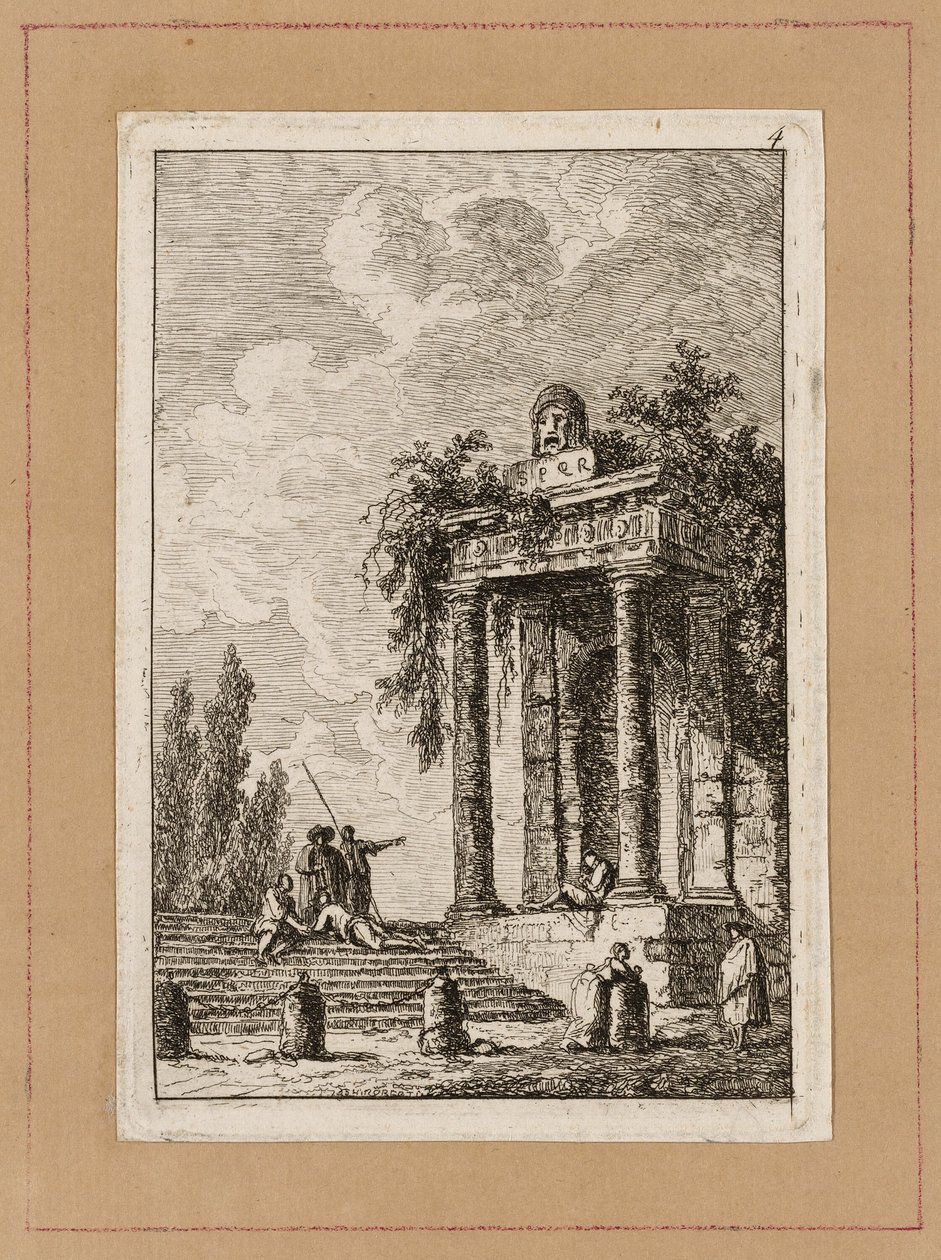 Plaat Vier uit Avonden in Rome door Hubert Robert