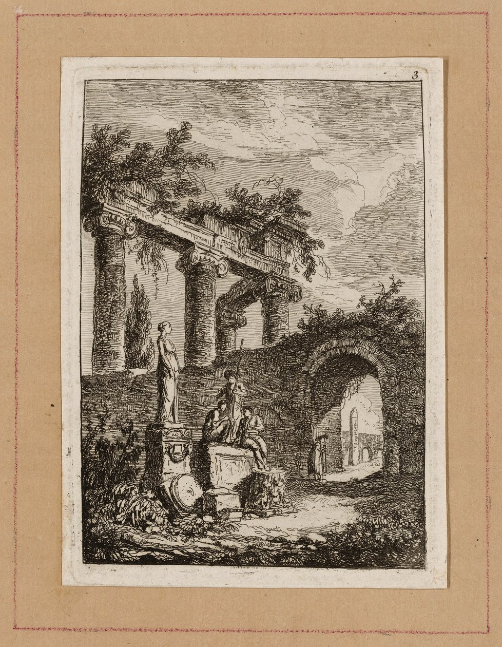 Plaat Drie uit Avonden in Rome door Hubert Robert