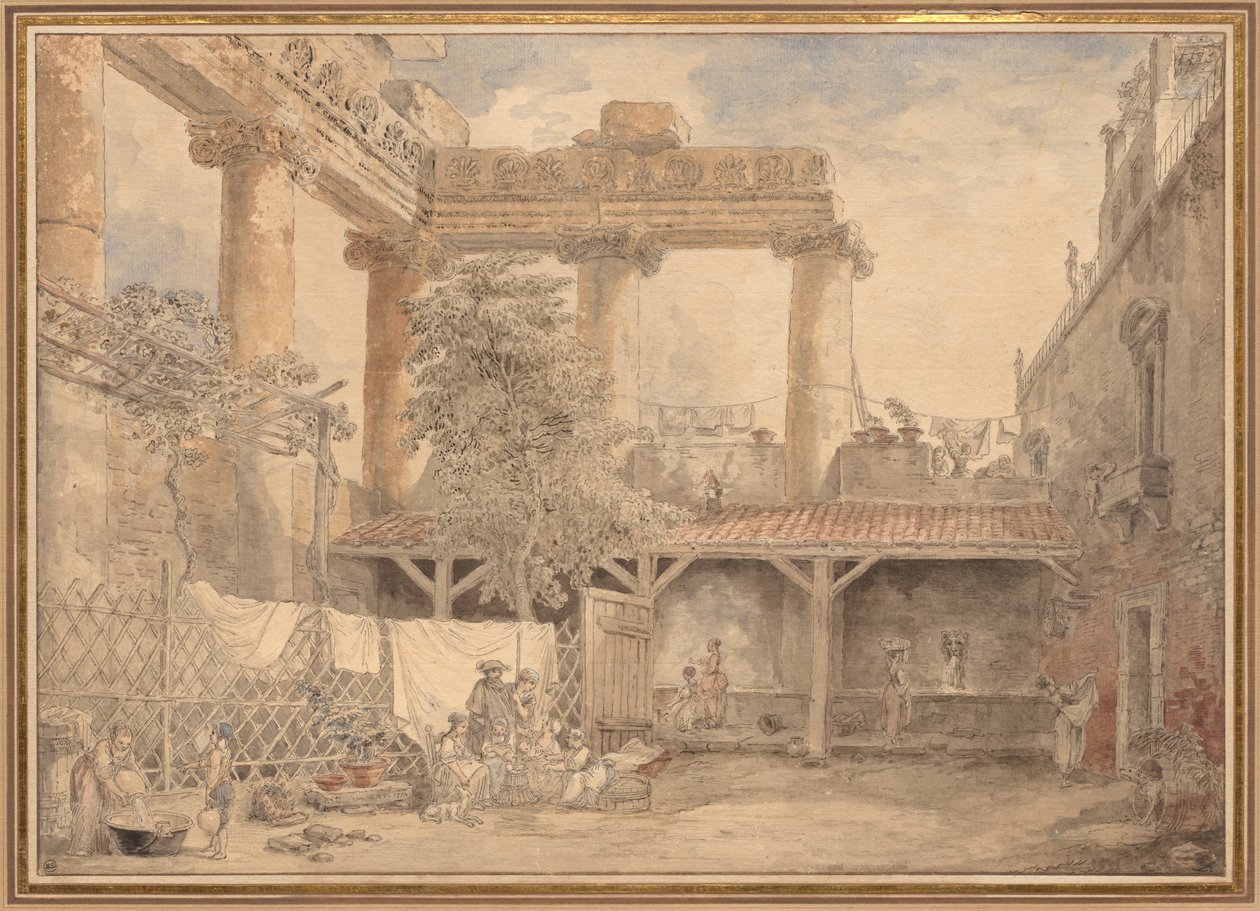 Romeinse ruïnes, Villa Pamfili, 1774 door Hubert Robert
