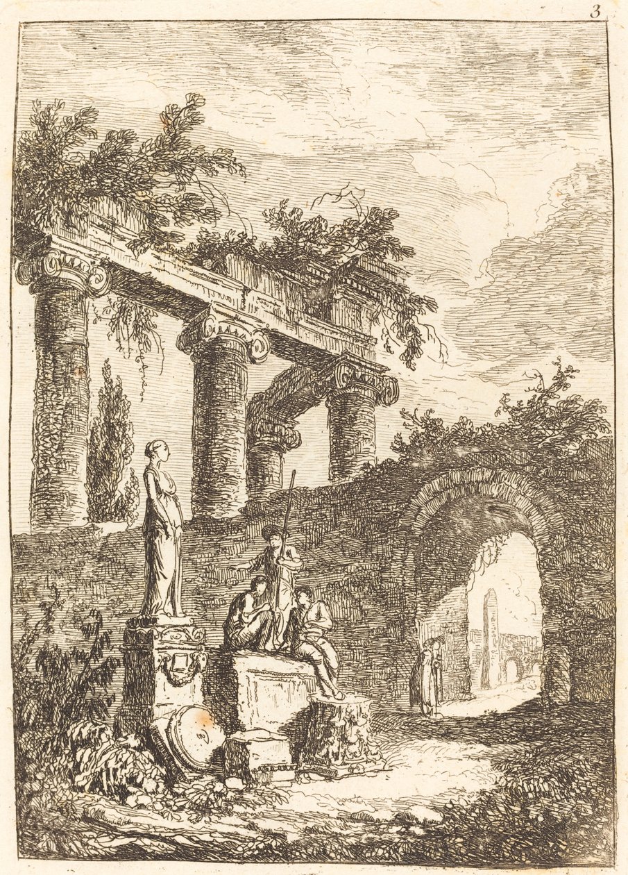 Het Standbeeld voor de Ruïnes door Hubert Robert