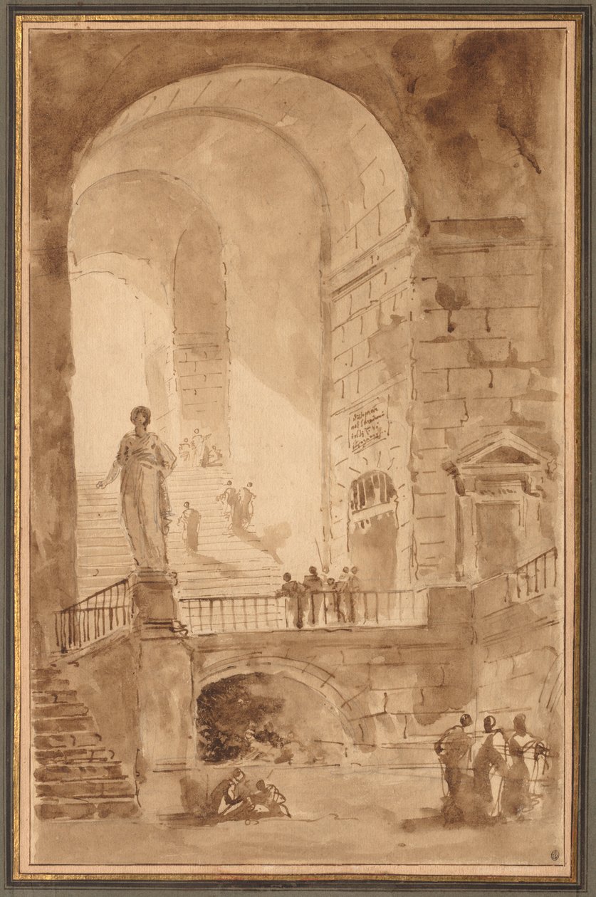 Gewelfde trap, ca. 1770-1779 door Hubert Robert