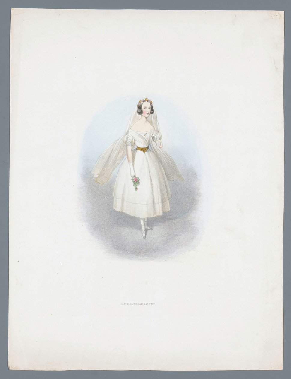 Vrouw in bruidsjurk door Huib van Hove Bz (attributed to)