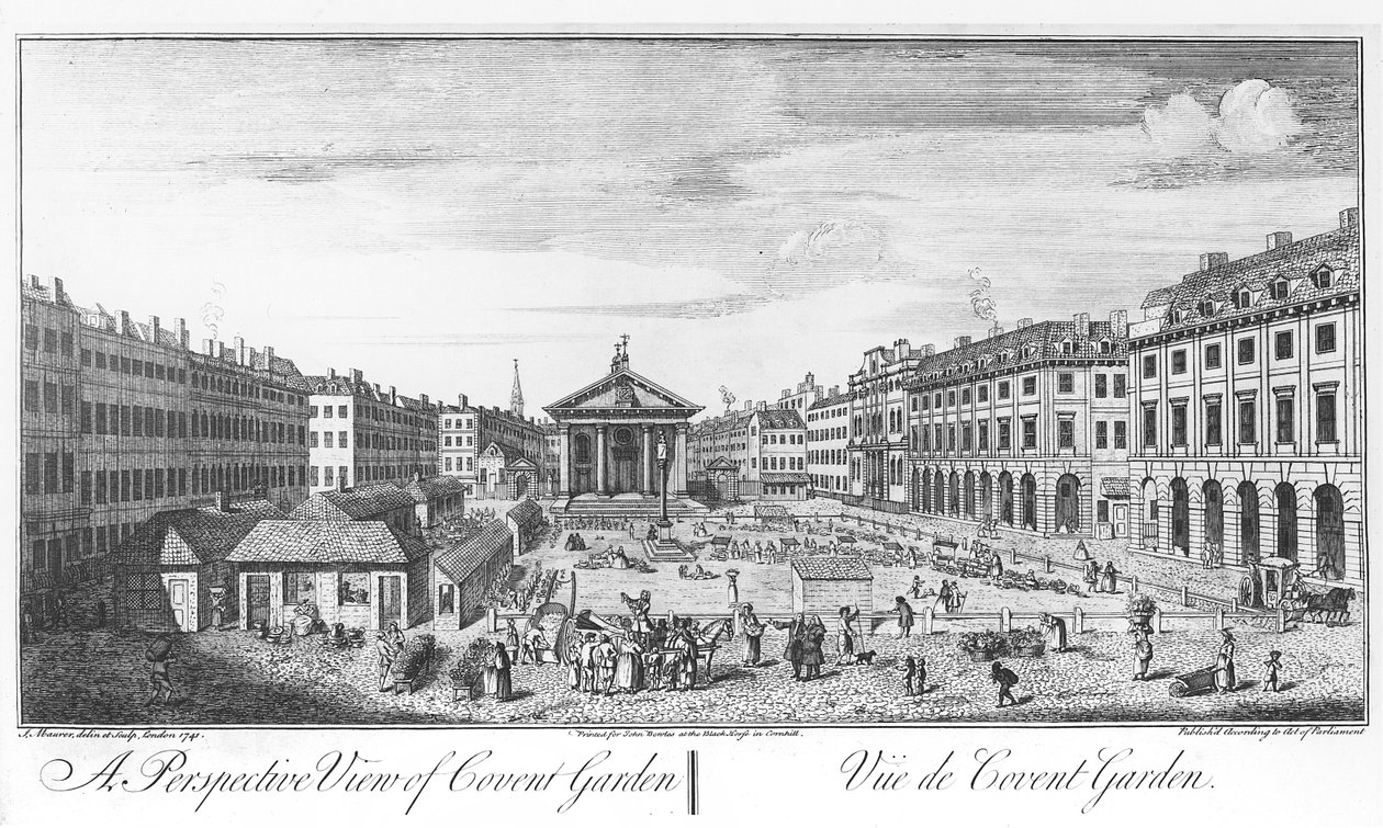 Een perspectief van Covent Garden door I. (after) Maurer