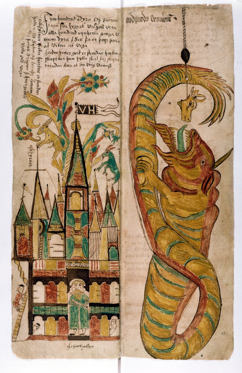 Valhalla en de Midgard Serpent, 1680 door Icelandic School