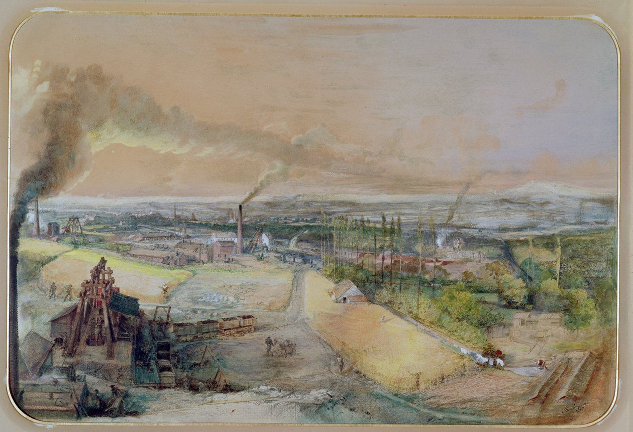 Industrielandschap in het Blanzy steenkoolveld, Saone-et-Loire, c.1860 door Ignace Francois Bonhomme