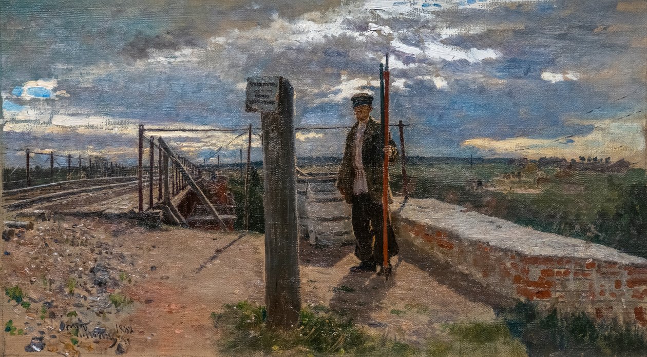 Spoorwegarbeider in Khotkovo door Ilya Efimovich Repin
