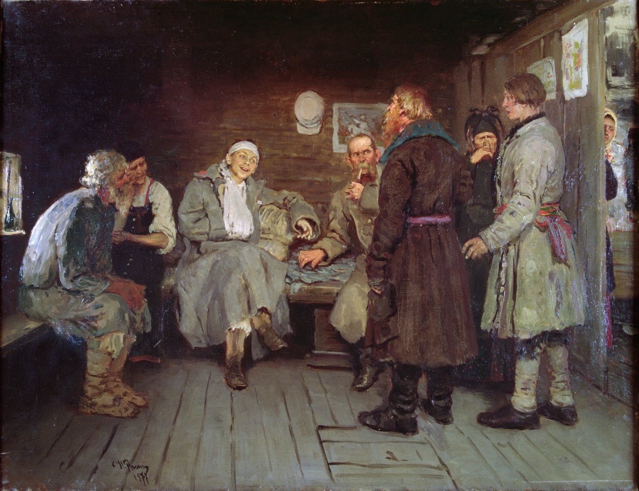 Soldatenverhaal, 1877 door Ilya Efimovich Repin