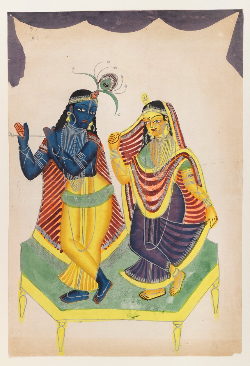 Krishna en Radha, laat 19e-begin 20e eeuw door Indian School