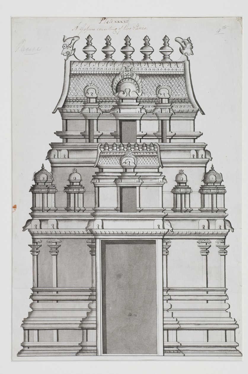 Een tweeverdiepings gopuram door Indian School