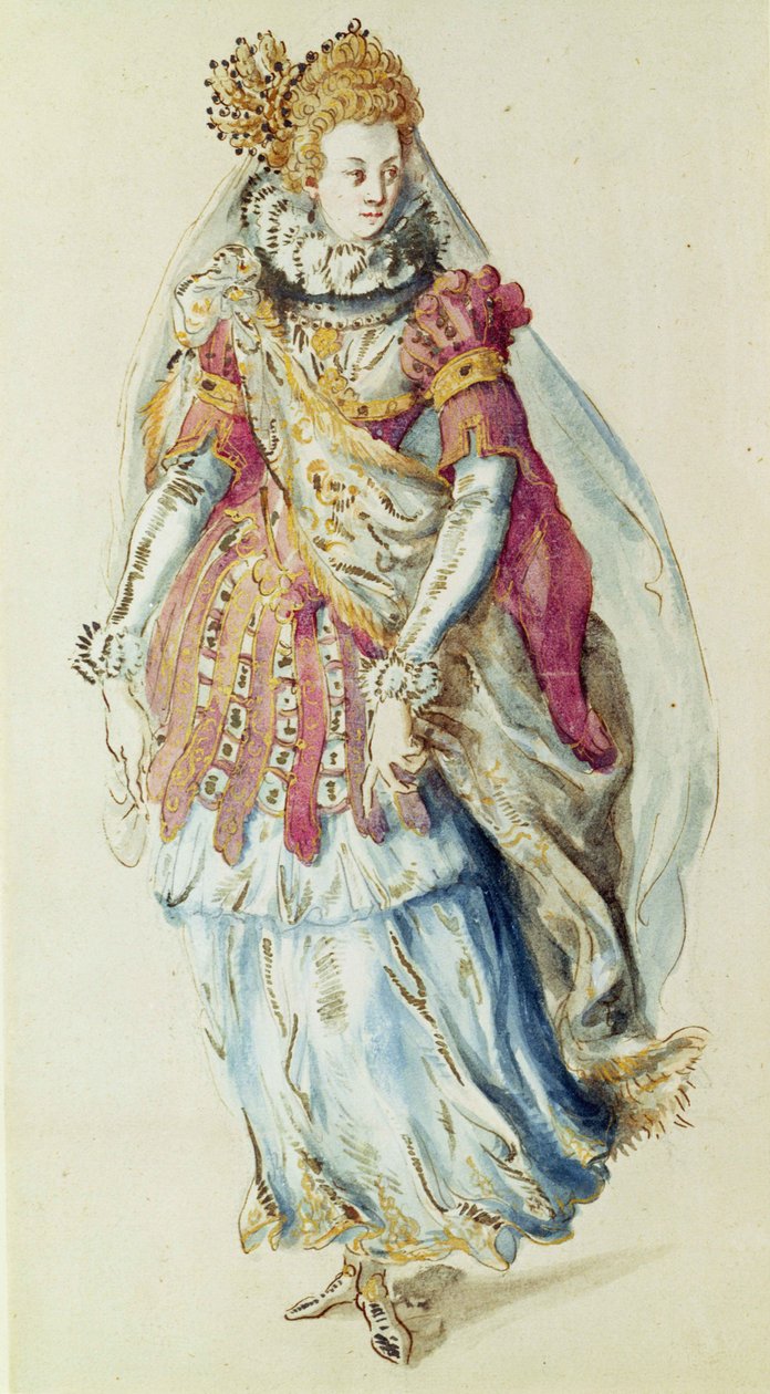 Kostuumontwerp voor een Dame Masquer door Inigo Jones