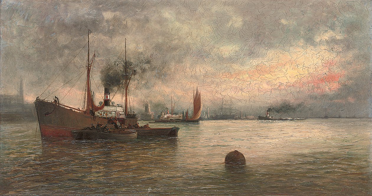 Lading lossen in een haven, 1871 door Ioannis Altamouras