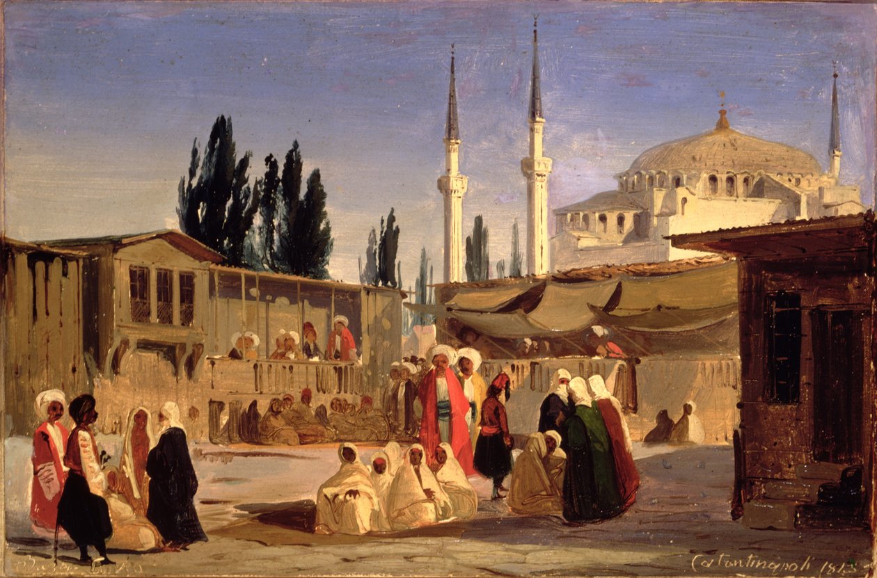De Slavenbazaar, Constantinopel door Ippolito Caffi