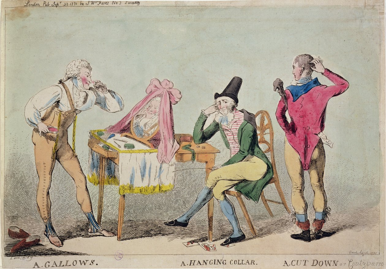 Spotprent van de Franse aristocratische emigrés in Engeland tijdens de Revolutie, 1791 door Isaac Cruikshank