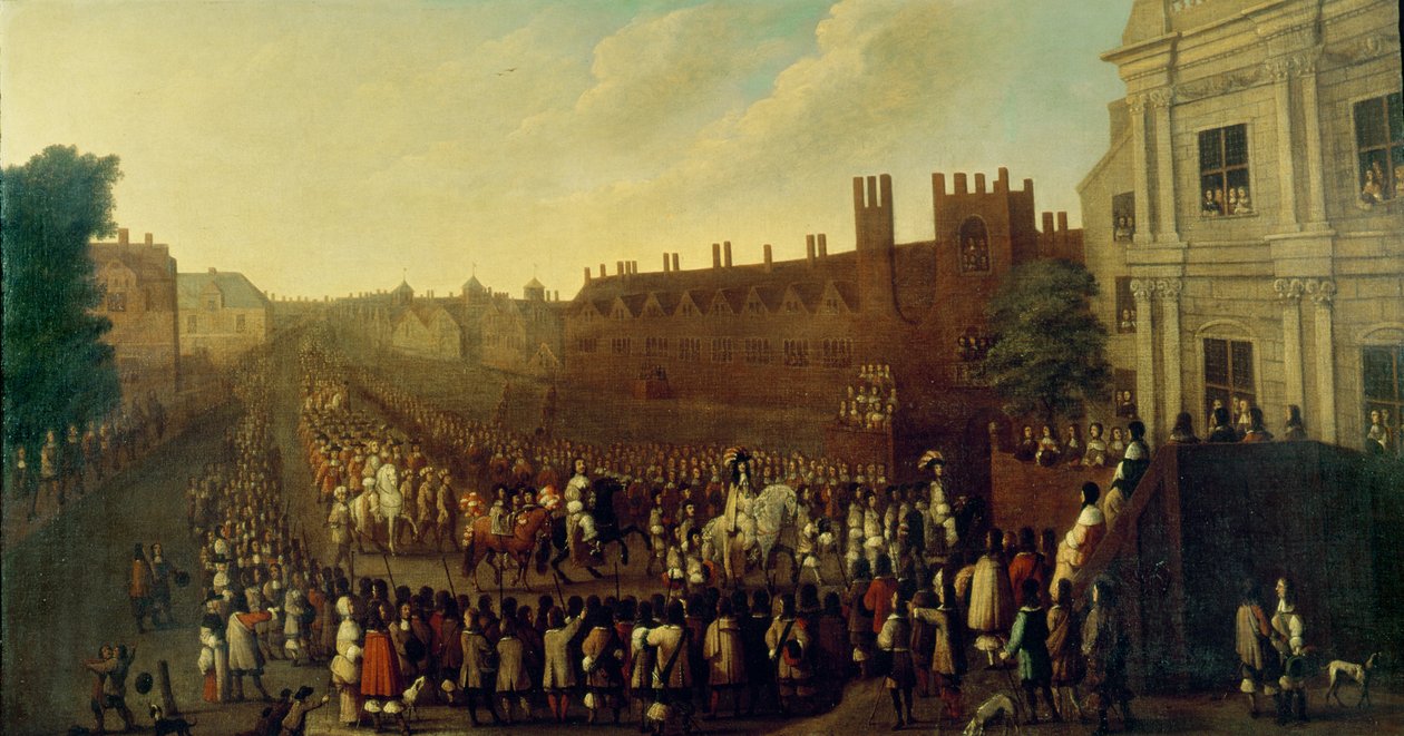 De Restauratie van Karel II (1630-85) in Whitehall op 29 mei 1660, c.1660 door Isaac Fuller