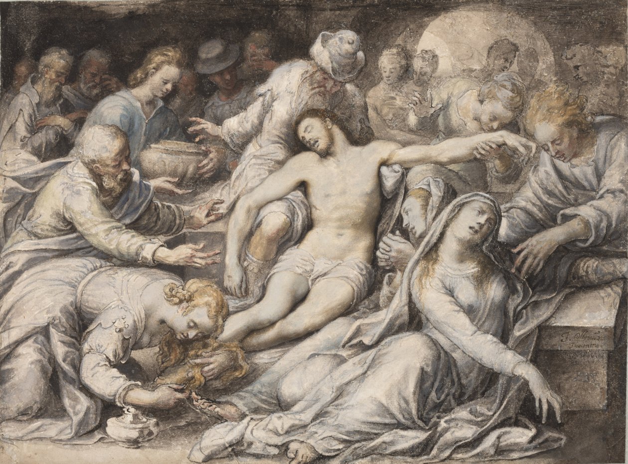 De klaagzang over de dode Christus door Isaac Oliver