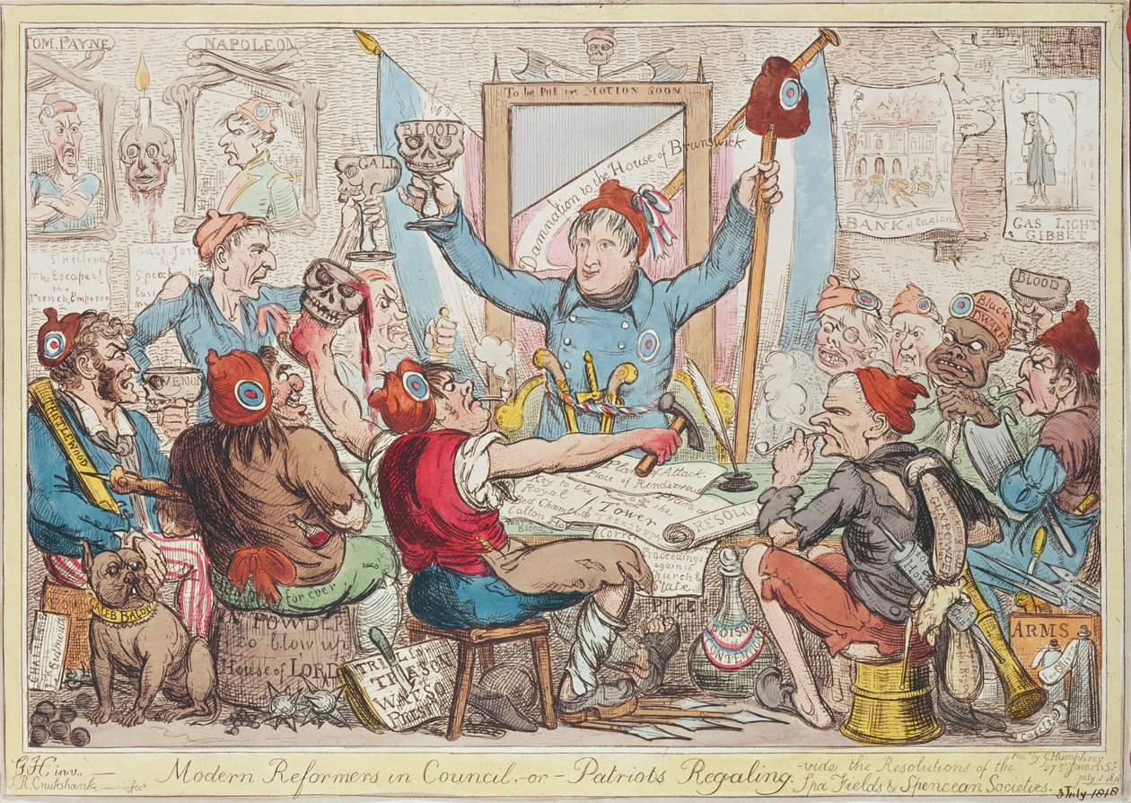 Moderne Hervormers in Raad - of - Patriotten Genieten, 1818 door Isaac Robert Cruikshank