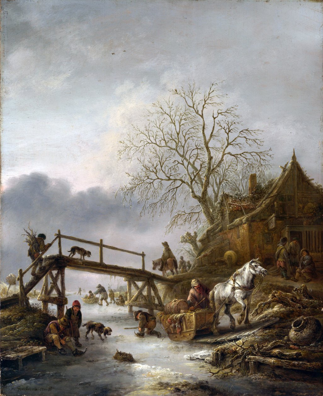 Een winters tafereel door Isaac van Ostade