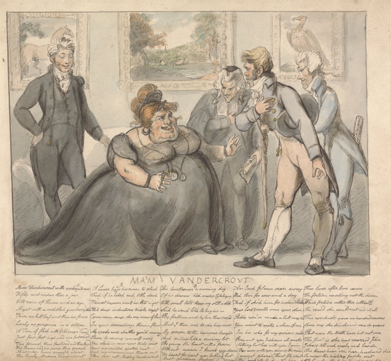 Mevrouw Vandercrout en vrijers door Isaac Cruikshank