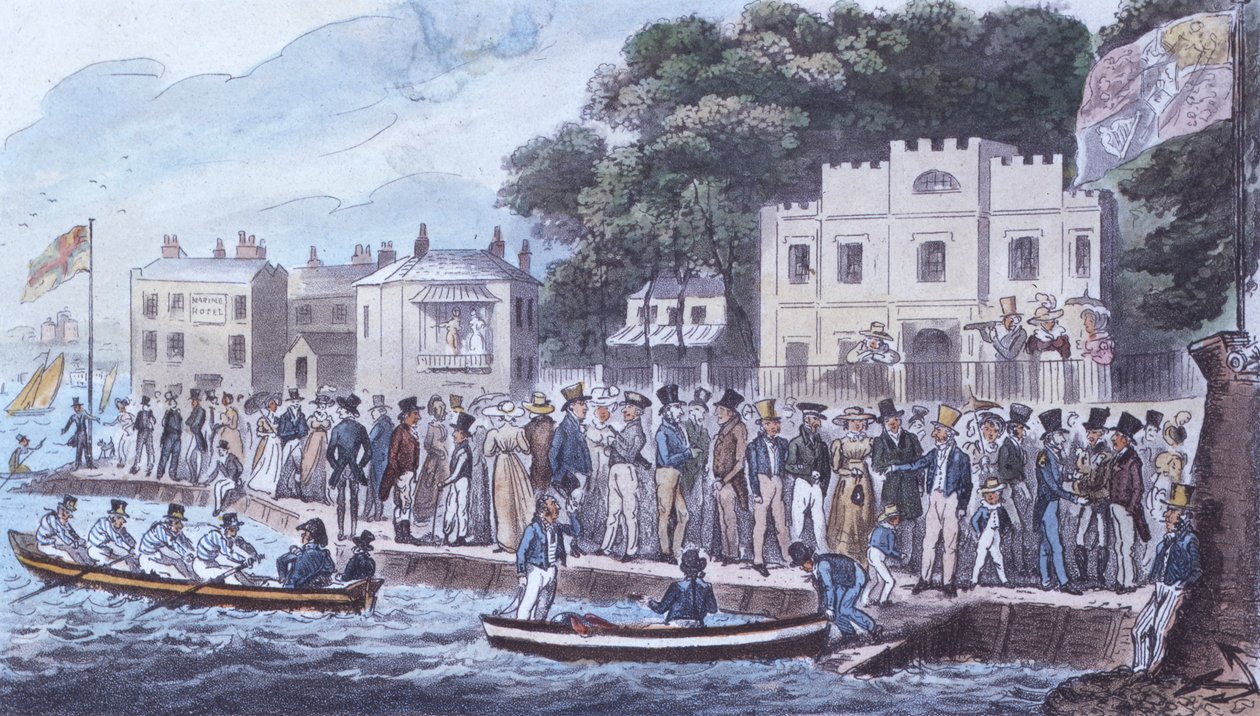 De promenade in Cowes, 1825 door Isaac Robert Cruikshank