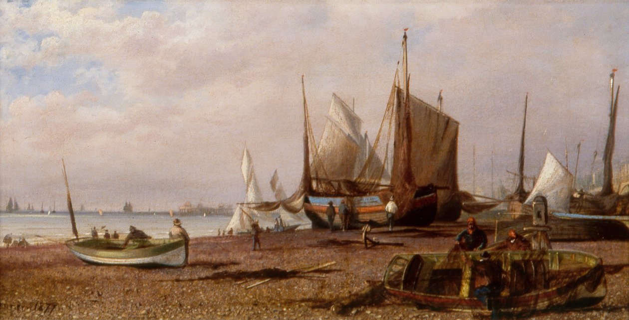 Brighton Beach met Vissersboten door Isaac Walter Jenner
