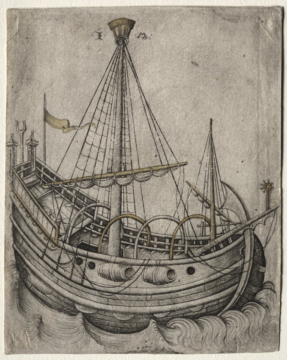 Een Schip Beweegt naar Rechts door Israhel van Meckenem