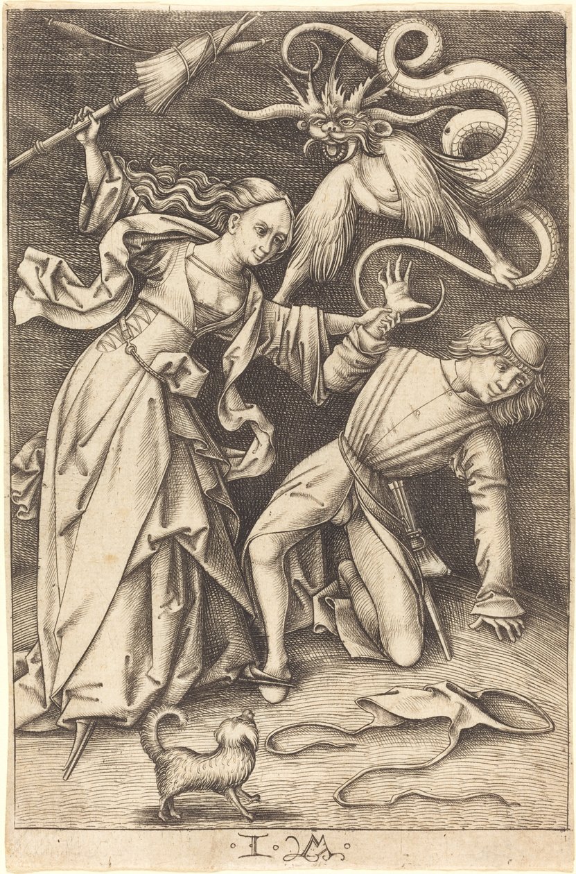 De boze vrouw, c. 1495-1503 door Israhel van Meckenem