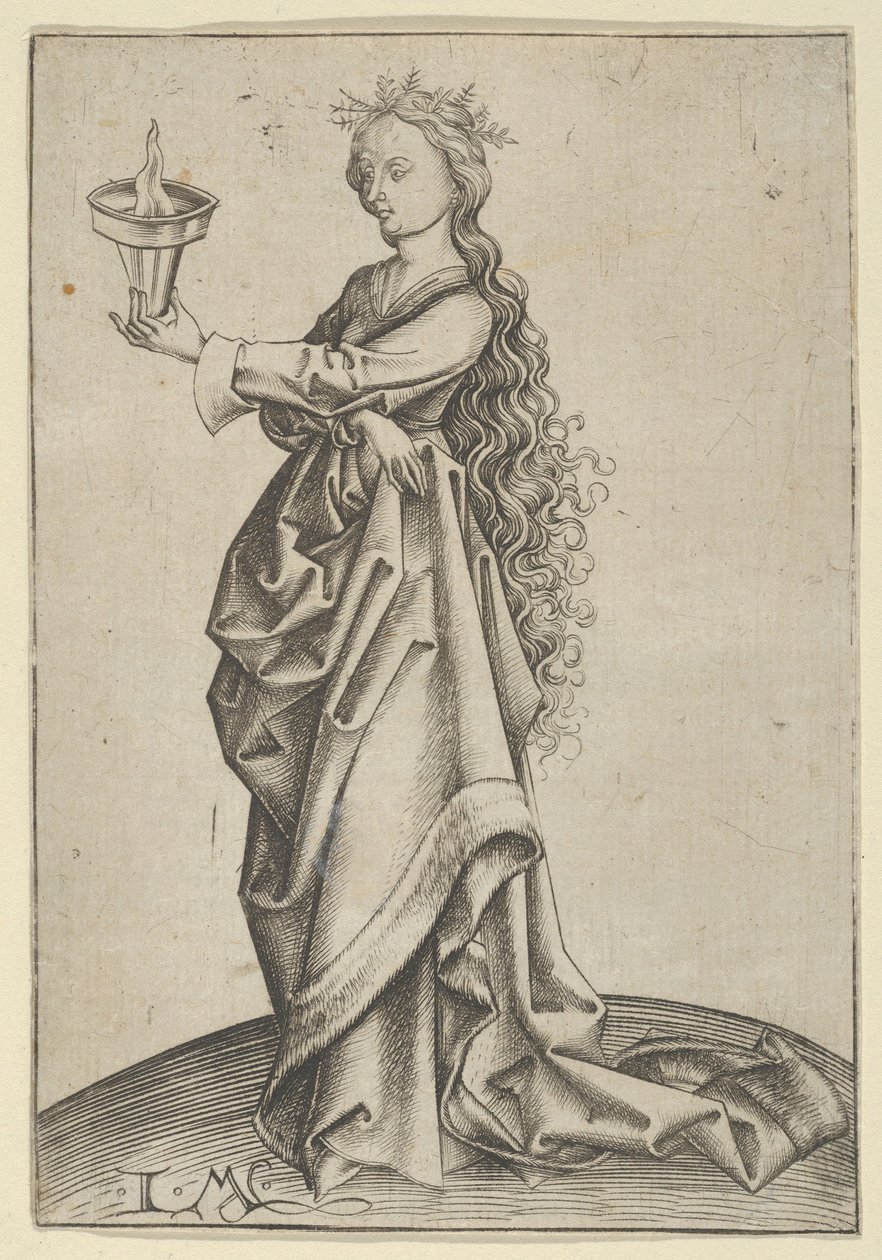 De Derde Wijze Maagd, ca. 1450-1503 door Israhel van Meckenem