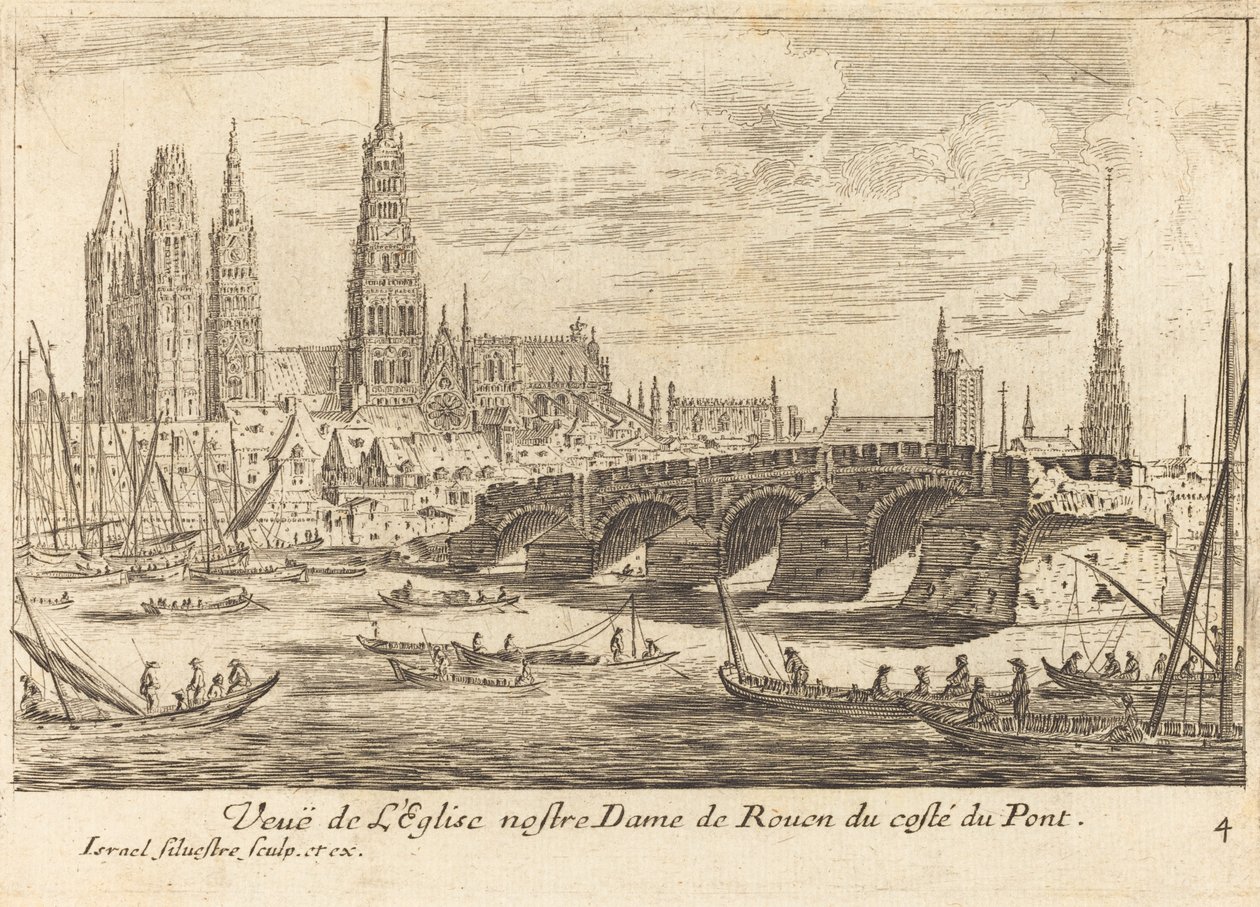 Uitzicht op de Kerk Notre Dame van Rouen door Israël Silvestre