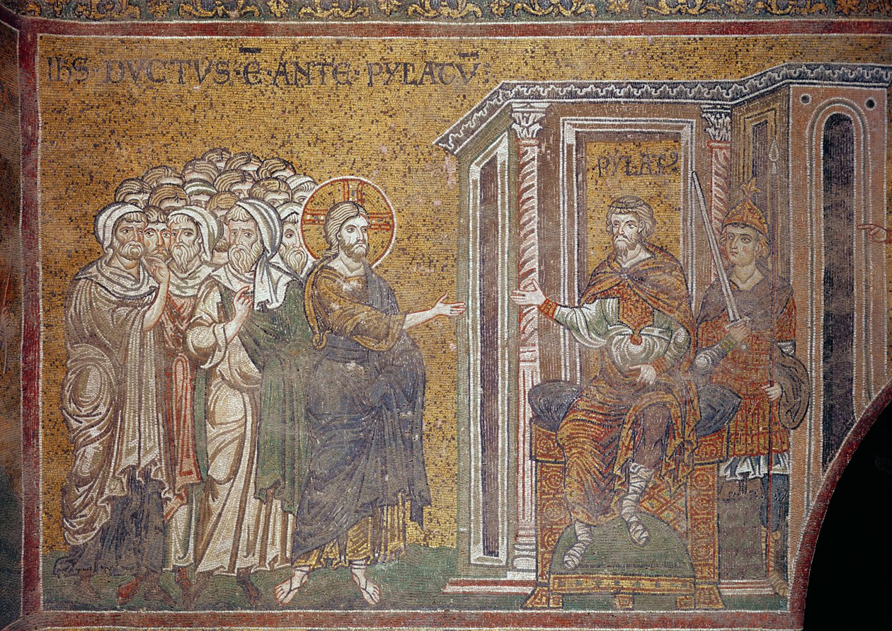 Christus voor Pilatus (mozaïek) door Italian School