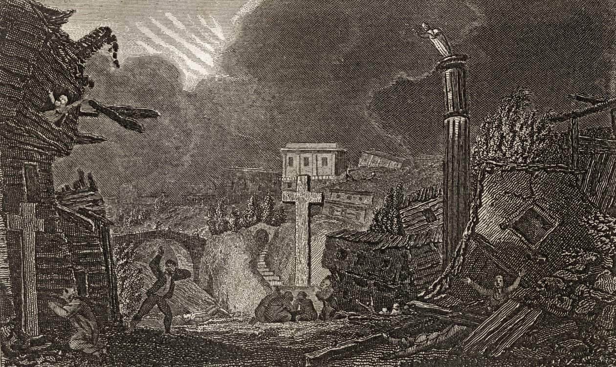 Begin van de aardbeving in Messina in 1783 door Italian School