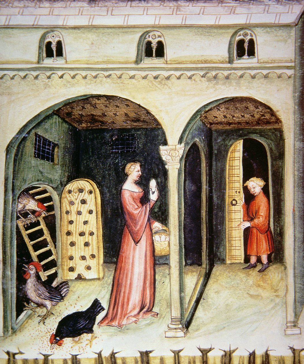 Kippen fokken, illustratie uit Tacuinum Sanitatis Codex Vindobonensis door Italian School