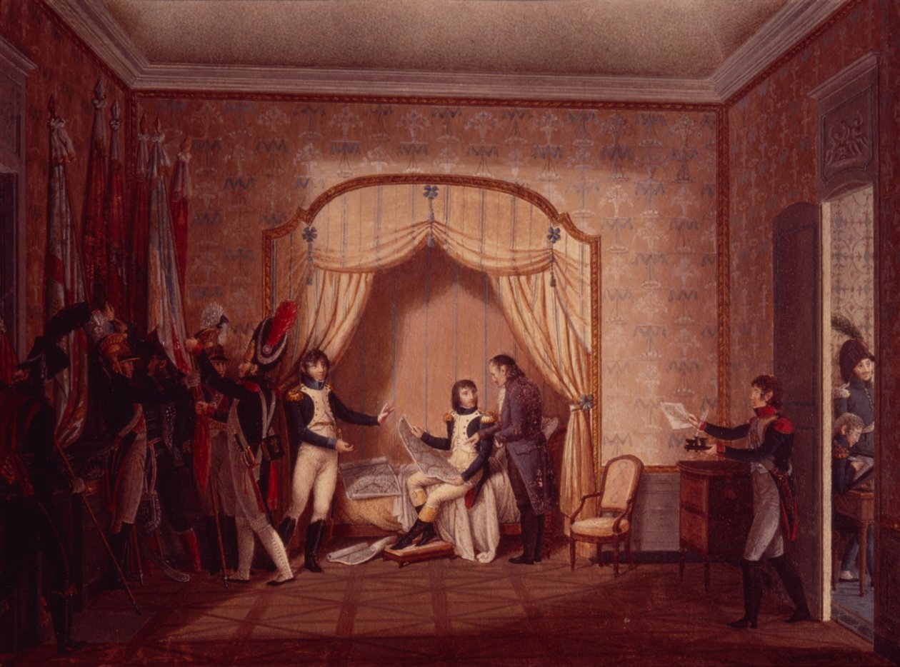 Generaal de Marmont toont Bonaparte de veroverde vlaggen van Montenetto en Cossaria, 1796 door Italian School