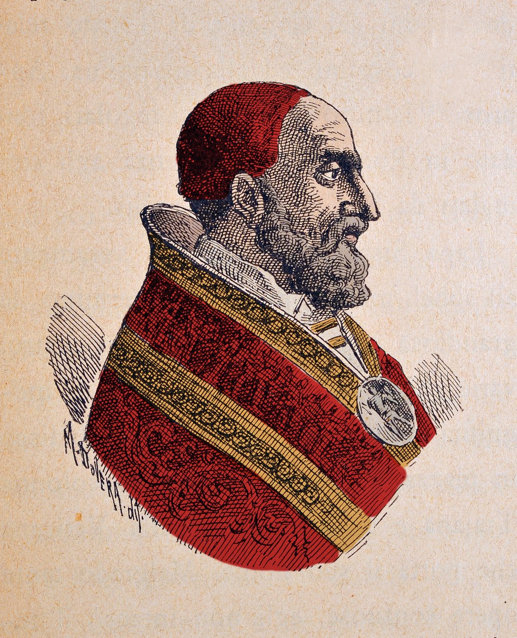 Portret van de paus Gregorius XIII (1572-1585), 1898 (gravure met latere inkleuring) door Italian School