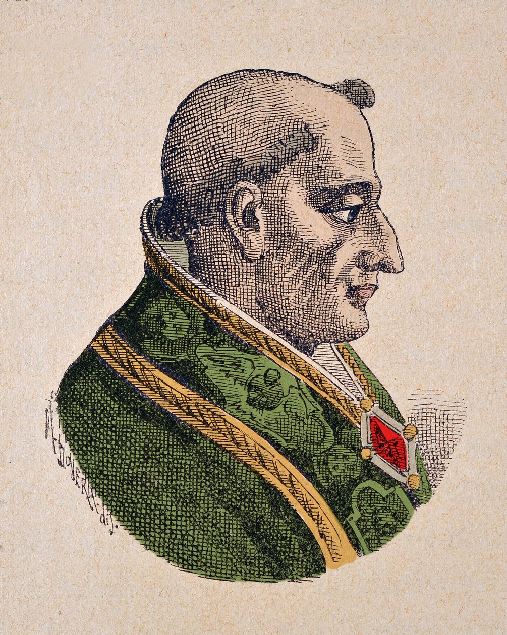 Portret van paus Pius III (1503), 1898 (gravure met latere inkleuring) door Italian School