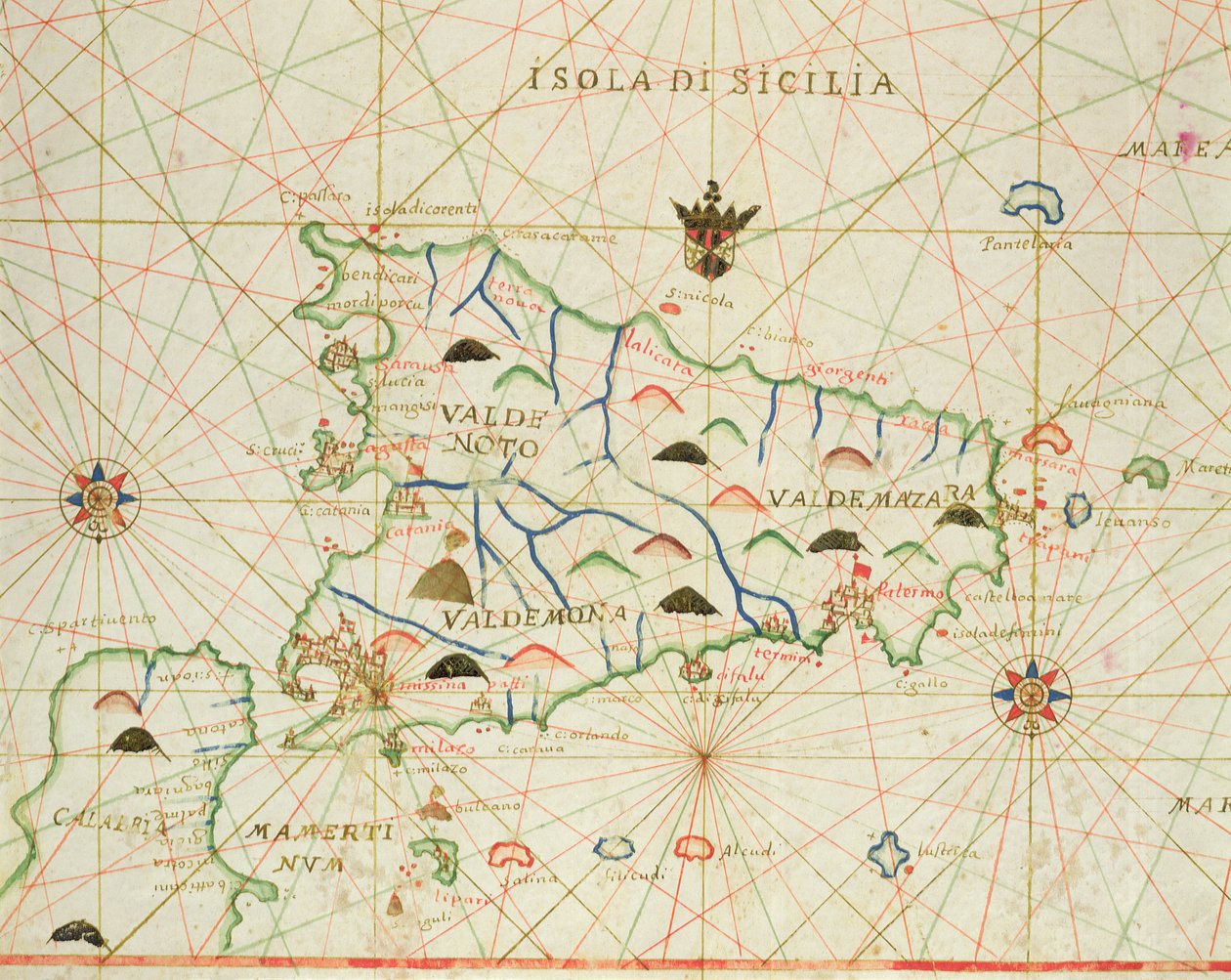 Sicilië en de Straat van Messina, uit een nautische atlas, 1646 door Italian School