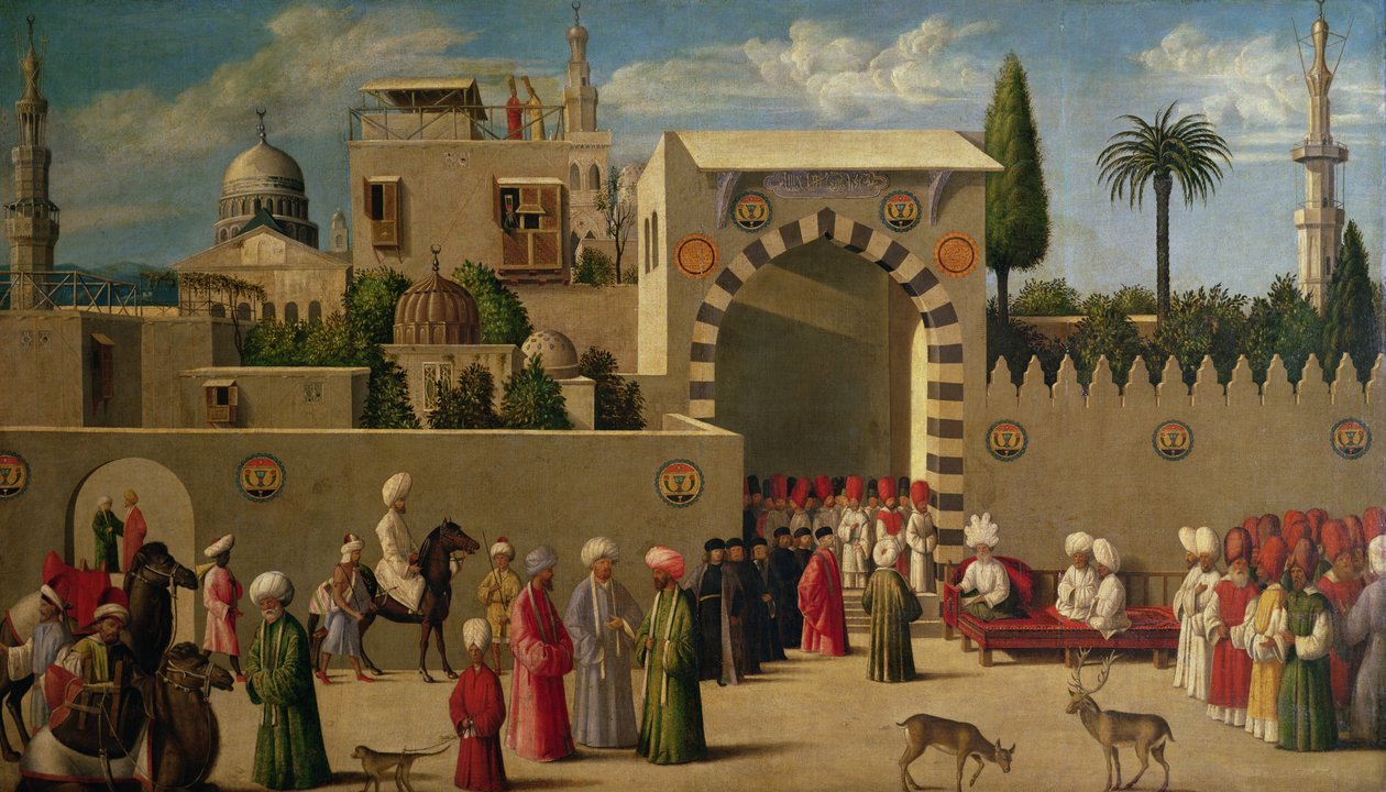 Het interview van de Venetiaanse ambassadeur in een oosterse stad of, De ontvangst van Domenico Trevisani in Caïro in 1512 door Italian School