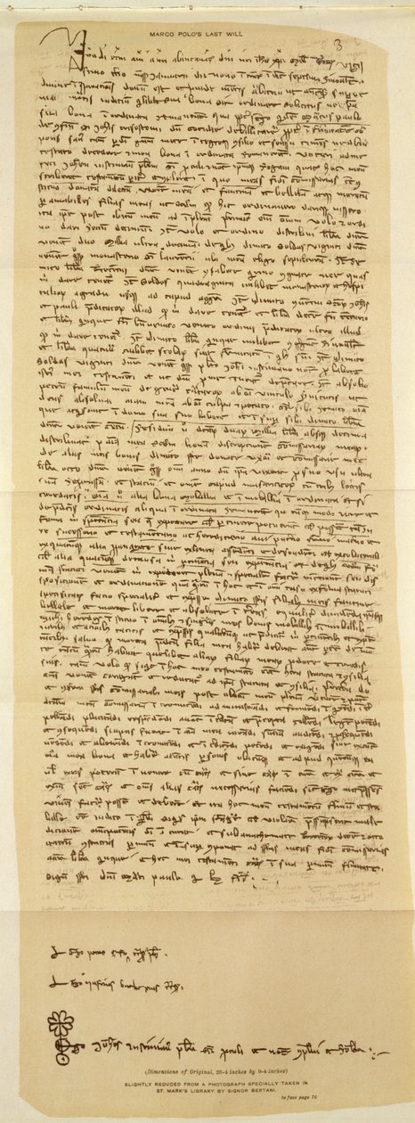 Het testament van Marco Polo, geschreven in 1324 door Italian School