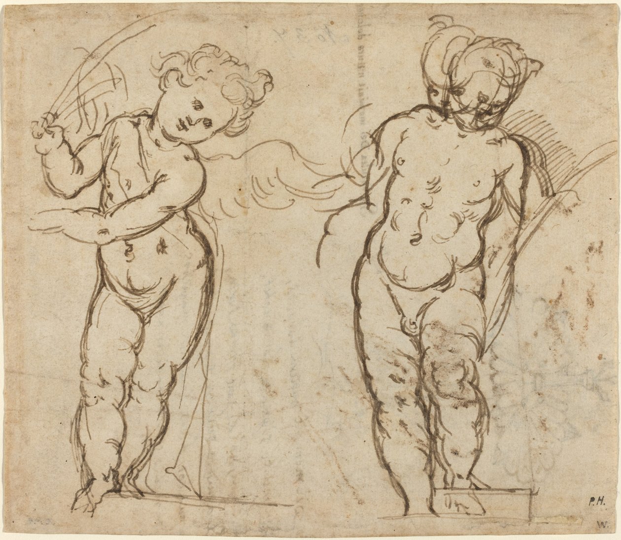 Twee Staande Putti door Italian 17th Century