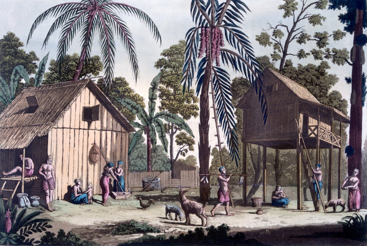 Een inheemse nederzetting in Sumatra, ca. 1820-30 door Italian School