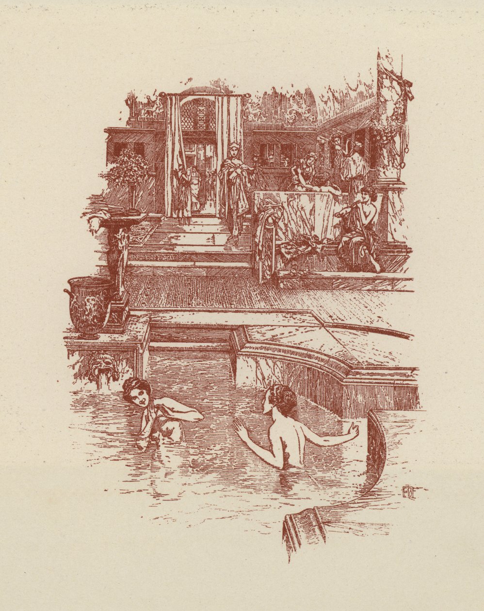 Romeins bad (litho) door Italian School