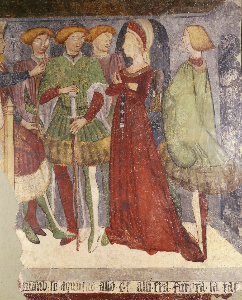 Hofscène, fragment van fresco door Italian School