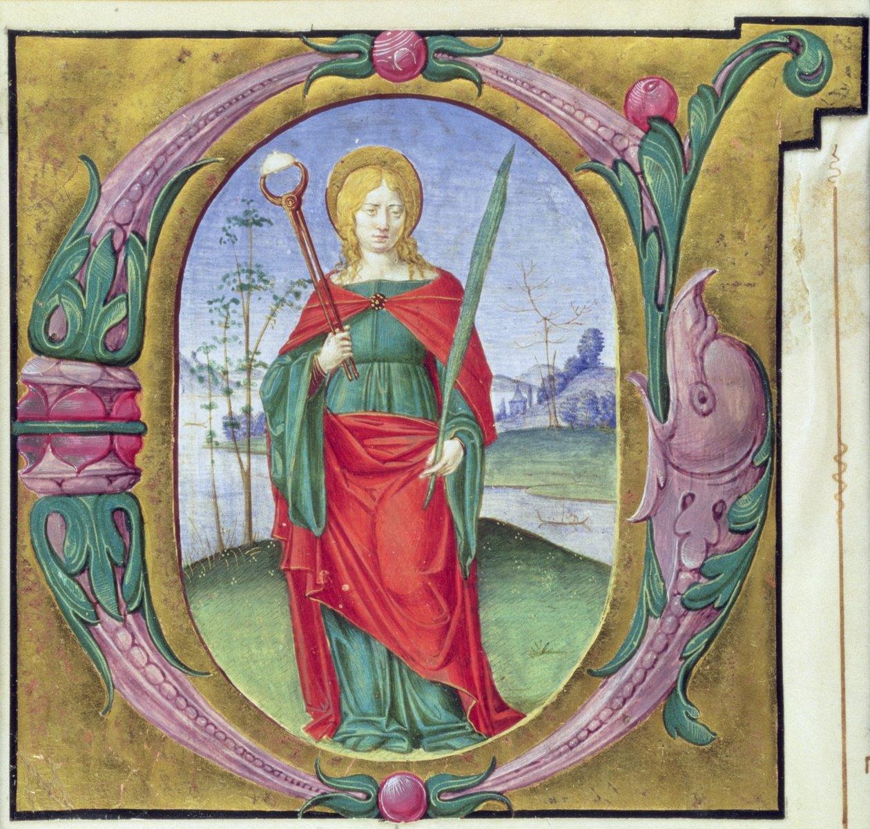 Geïllustreerde initiaal G met St. Agatha door Italian School