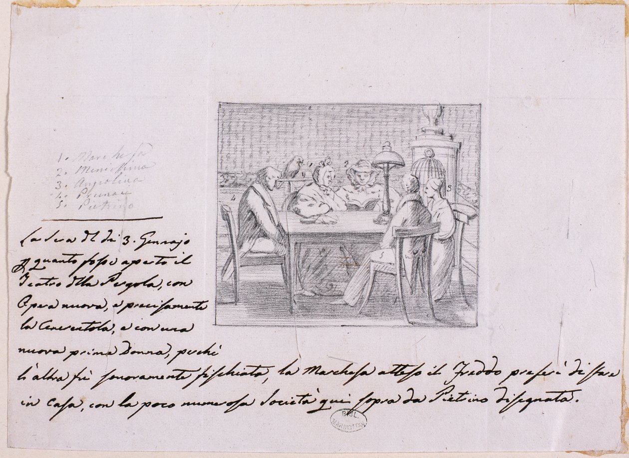 Interieur scène (potlood op papier) door Italian School