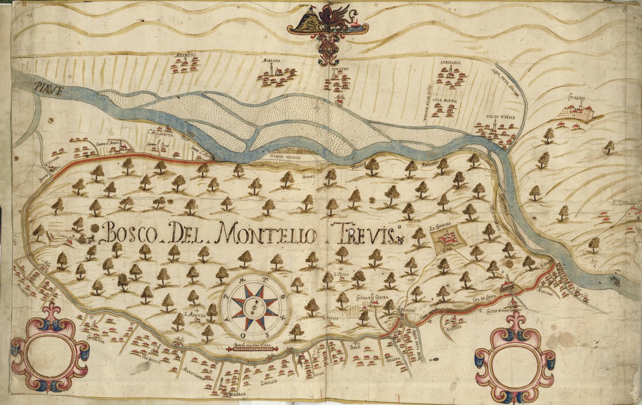 Montello, kaart, 18e eeuw, Veneto, Italië door Italian School